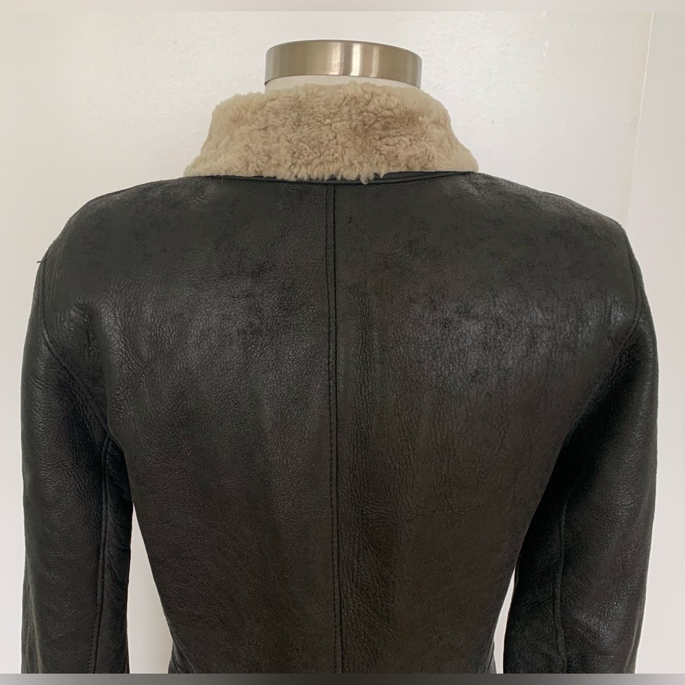BOD & CHRISTENSEN Black Leather & Shearling Knee Length Coat - Picture 5 of 16